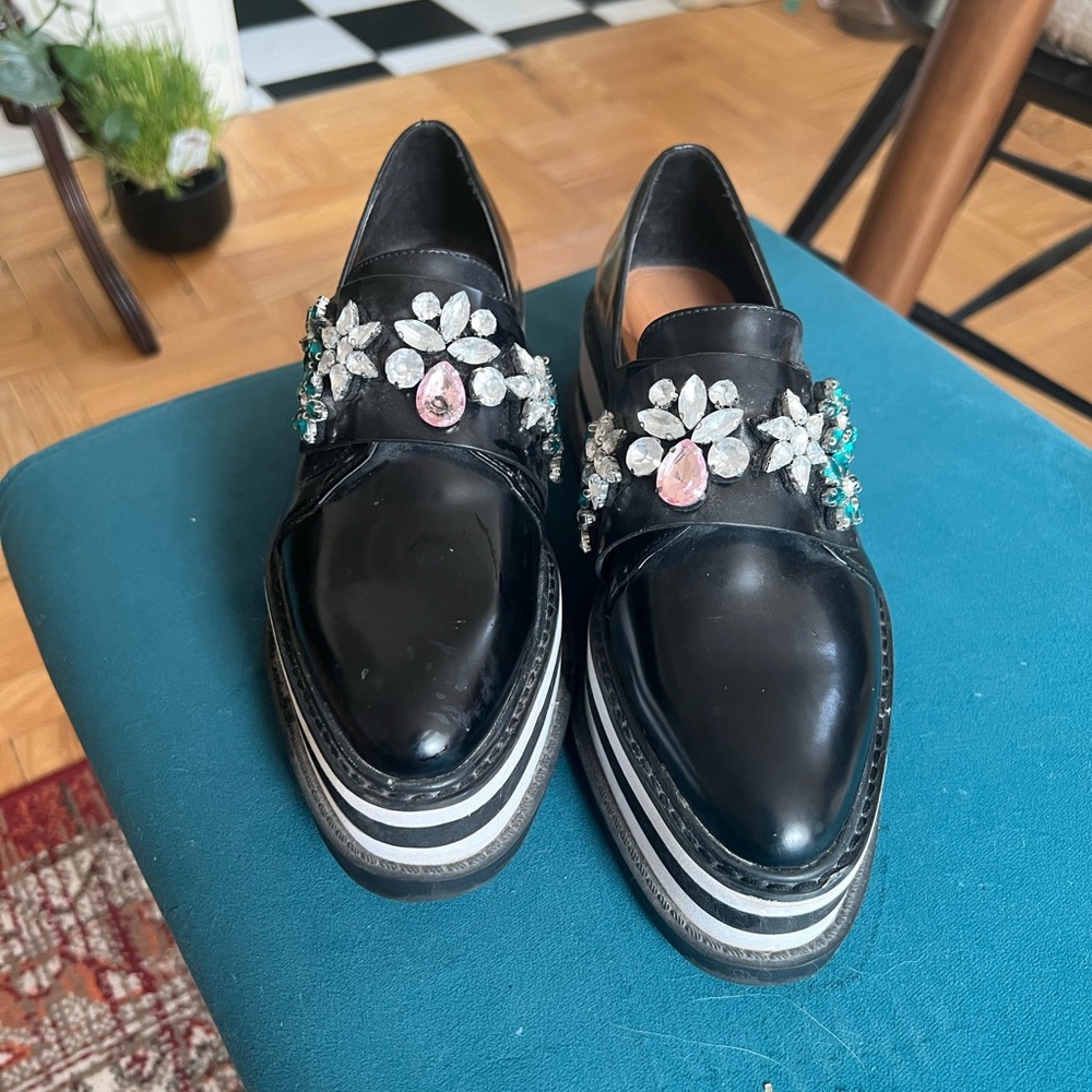 Zara Platform Jeweled Embellished Derby shoes